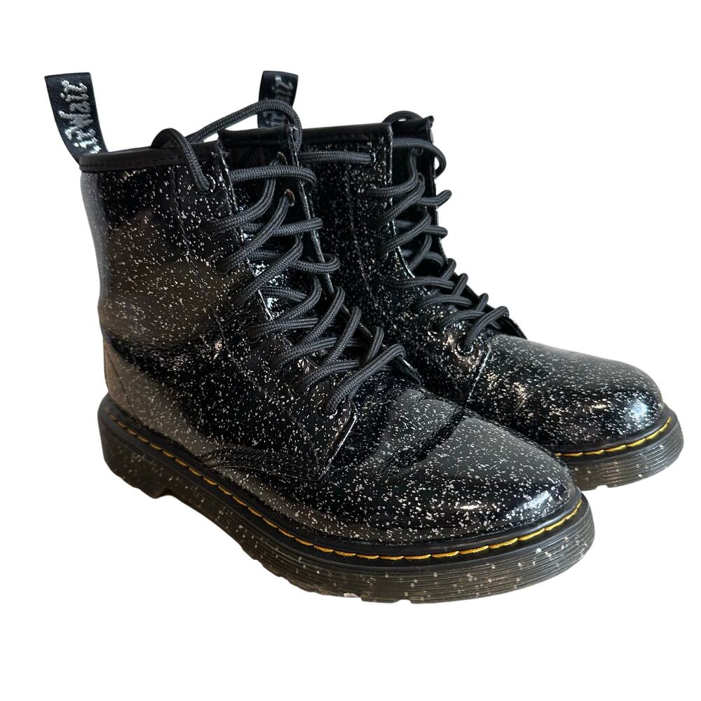 Dr. Marten's Junior Lace Up Fashion Combat Boot Black Cosmic Glitter US 3 1460
